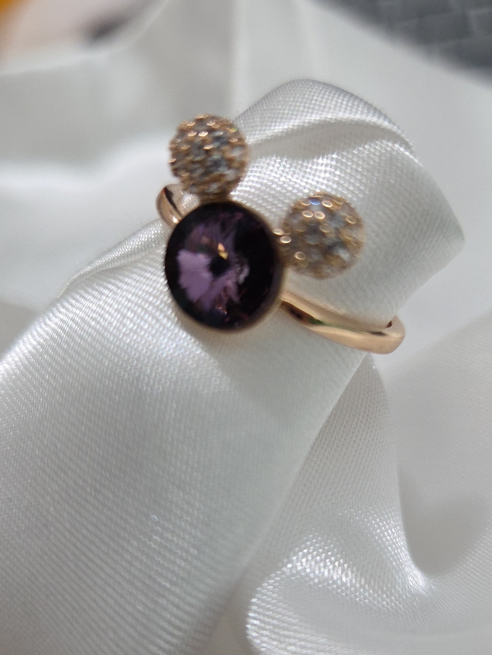 14K Laminated Elegant Purple Crystal and Pave Accent Ring - Women's Jewelry